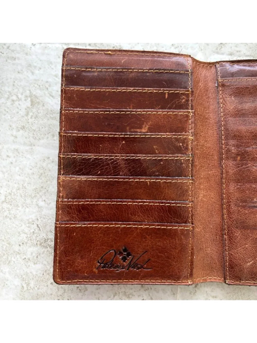 Vintage Patricia Nash Women's Brown Leather Wallet With Floral Metal Clasp